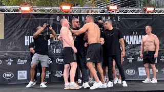 JUSTIN HODGES GRABS PAUL GALLEN’S THROAT DURING TENSE WEIGH-IN AHEAD OF HEAVYWEIGHT DOUBLE-HEADER!