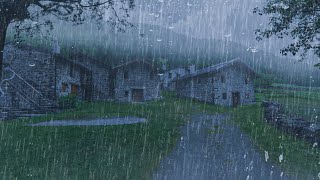 Goodbye to insomnia instantly with Heavy Rain and Thunder surrounding the stone house at night