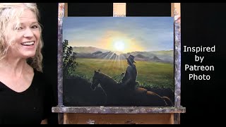 Learn How to Draw and Paint "COWBOY MOUNTAIN SUNSET" with Acrylics- Paint and Sip at Home-Art Lesson