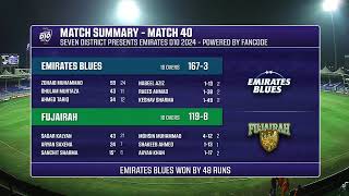 Fujairah vs Emirates Blues- Match 40- Emirates D10 - Sharjah Cricket Stadium