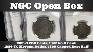 NGC Open Box - 1909-S VDB, 1914-D, 1922 No D Lincoln Wheat Cents, 1884-CC Morgan, 1809 Half, \u0026 More