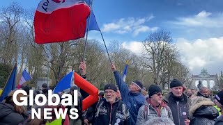 Trucker protests: European "Freedom Convoy" demonstrators gather near EU headquarters in Brussels