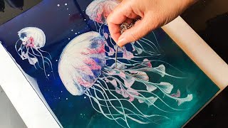 Acrylic Pouring Under the Sea! | Straw Blow/Chain and String Pull Technique (Jellyfish) ABcreative