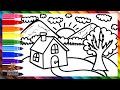 Dibuja y Colorea Un Paisaje Muy Fácil 🏠🌳🌄🌈 Dibujos Para Niños