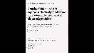 Lanthanum nitrate as aqueous electrolyte additive for favourable zinc metal electrode... | RTCL.TV