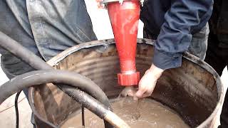 TR workers are making mud test for desander hydrocyclone.