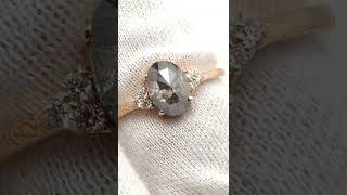 1.28 Carat Oval shape gray Salt and pepper natural rose cut diamond wedding ring