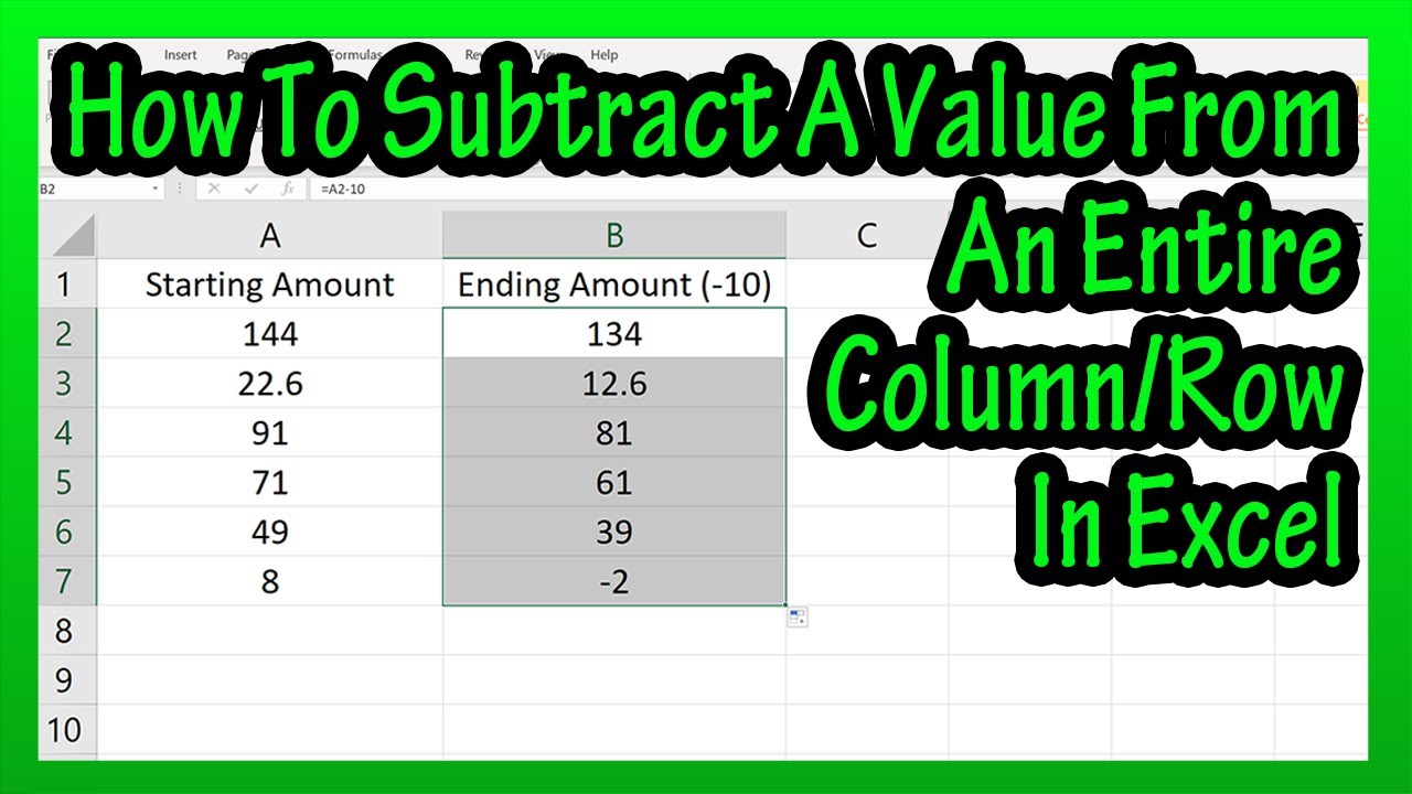 How To Subtract A Value From An Entire Column Or Row In Excel Explained ...