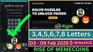 Theme Rise Of Memecoins WOTD | Binance Crypto WODL Answers Today | All Letters WOTD