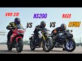 Hero Karizma XMR 210 Vs Yamaha R15m Vs Bajaj Pulsar ns200 Triple Drag Race