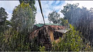 บ้านต้นไม้ฝนตกตลอดวัน ทำรางน้ำกันฝนพักผ่อนทำอาหารกับDow บรรยากาศตอนเช้าหมอกสวยมาก