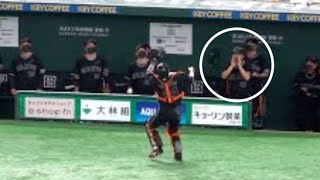 元木コーチが大城のキャッチャーフライをサポートする。 巨人６ー５横浜DeNA 2022年9月8日東京ドーム 読売ジャイアンツ 巨人