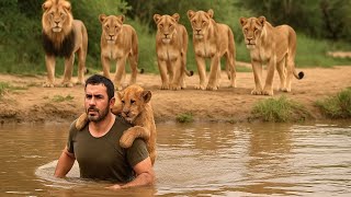 After saving a lion cub, a man is surrounded by the pride — and what they do is shocking!