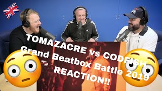 TOMAZACRE vs CODFISH | Grand Beatbox Battle 2019 REACTION!! | OFFICE BLOKES REACT!!