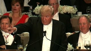 Trump jokes about nasty women comment, media bias at dinner