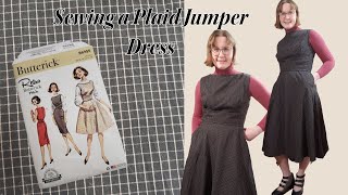 Sewing a Plaid Jumper Dress with Vintage Reproduction Pattern Butterick 6955