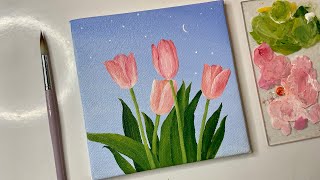 Acrylic painting tulip flowers/acrylic painting tutorial/acrylic painting for be