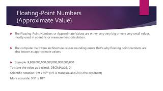 4. Floating Point Numbers in SQL Approximate Values
