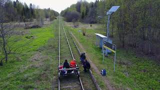 The slowest train in the world. Zemtsy-Zharkovsky. 4К. shooting from a quadrocopter. Trolley.