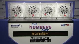 Midday Numbers Game Drawing: Sunday, September 9, 2018