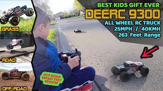 Best Kids Gift Ever - DEERC 9300 RC Review, Deerc Speed Test - AWD Truck Flies on Grass, Dirt, Road