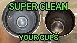 How to clean stained stainless steel cups.