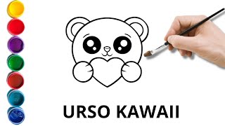 COMO DESENHAR UM URSO SEGURANDO UM CORAÇÃO KAWAII - HOW TO DRAW A BEAR HOLDING A HEART KAWAII