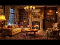 cozy reading nook ambience with relaxing jazz and fireplace sounds to soothe chilly winter nights