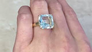 Vintage 9.28ct Ascher Cut Aquamarine Solitaire Gemstone Ring - Vintage Aquamarine Ring - Hand Video