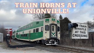 (Old Cab Car 255 And Horns At A Quiet Zone) Railfanning At Downtown Unionville In Markham