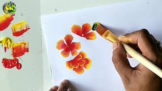 Freehand flower painting with Flat brush for beginners || Flat brush painting technique