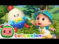 JJ's Humpty Dumpty Outdoor Chase Song! Catch the Toy Egg! 🥚 | CoComelon Nursery Rhymes & Kids Songs