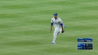 KC@NYY: Cain charges in to rob Gardner in the 5th