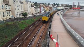 A Class 37 hauled Network Rail test train on the Dawlish Sea wall.