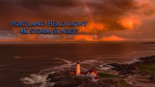 Portland Head Light - Storm Sunset 4K Drone Experience!