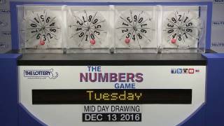 Midday Numbers Game Drawing: Tuesday, December 13, 2016