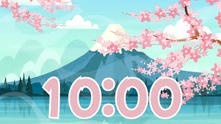 🌸 10-Minute Cherry Blossom Countdown | Relaxing Piano Music \u0026 Mount Fuji Views 🌿🎶 #timer