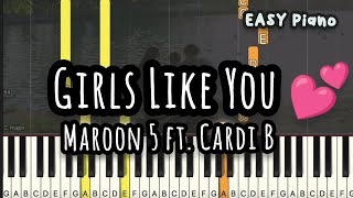 Maroon 5 - Girls Like You ft. Cardi B (Easy Piano, Piano Tutorial) Sheet