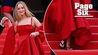 Jennifer Lawrence challenges Cannes Film Festival dress code in flip-flops | Pag