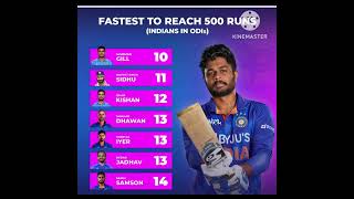 Fastest to reach 500 runs India's in ODI l Sanju Samson first ODI century in career #shots