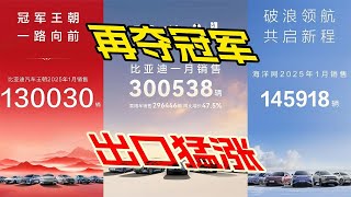 比亚迪1月销量超30万辆，出口量同比上涨83.4%，中国销冠稳当当