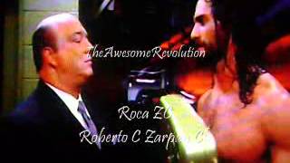 Seth Rollins, J & J Security & Paul Heyman en BackStage Raw 8 Dic, 2014
