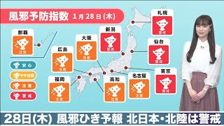 1月28日(木)の風邪ひき予報　北日本・北陸は警戒