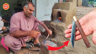 Blacksmith Making a Super Sharp Folding Knife From an Old Rusty Triangular file - The top works