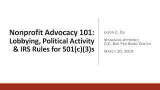 Nonprofit Advocacy 101 - Lobbying, Political Activity, and IRS Rules for 501(c)(3)s