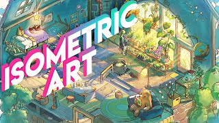 ISOMETRIC ART: detailed MAGICAL HOME illustration process [painted in PROCREATE]