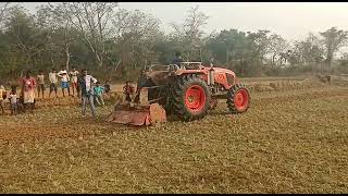 Kubota Mu5502 demo with 8ft rotavator in dry field ......