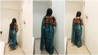 Crossdresser in Green Satin saree