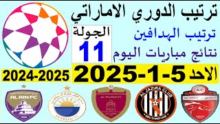 ترتيب الدوري الاماراتي وترتيب الهدافين الجولة 11 الاحد 5-1-2025 - فوز الجزيرة و تعادل الشارقة