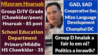 Mizoram Group D/Chawkidar hnaruak - 85 posts | School Chawkidar hnaruak - 35 | Class 8 pass